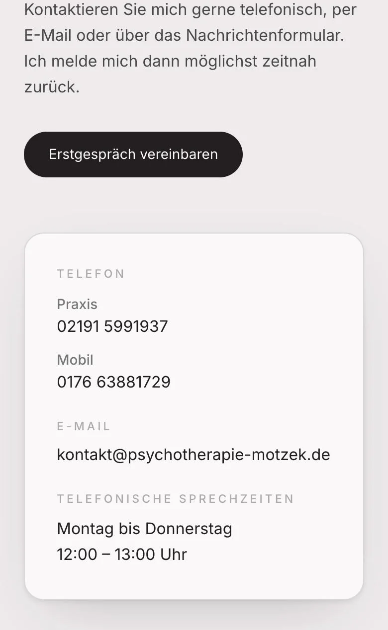 Psychotherapie Justine Motzek: Kontakt ohne Hürde
