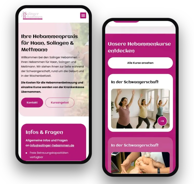 Solinger Hebammen – Ansicht Smartphone