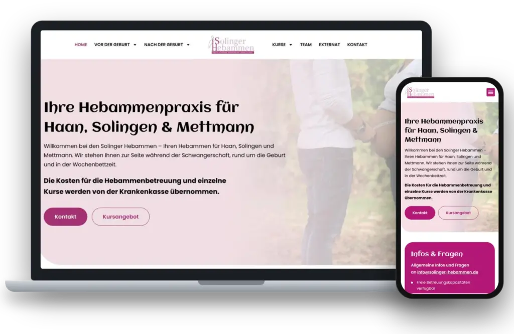Website Solinger Hebammen auf Laptop und Smartphone – Webdesign Siegmund
