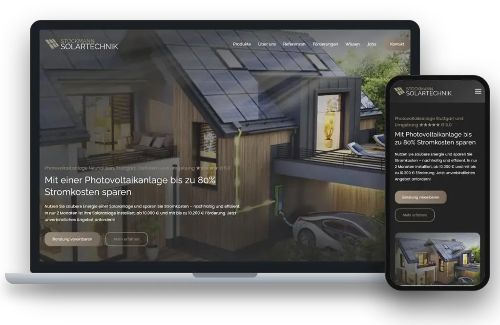 Website Stockmann Solartechnik auf Laptop und Smartphone – Webdesign Siegmund