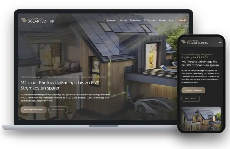 Website Stockmann Solartechnik auf Laptop und Smartphone