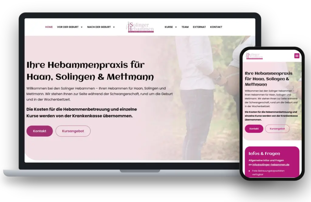 Website Solinger Hebammen nach dem Relaunch auf Laptop und Smartphone