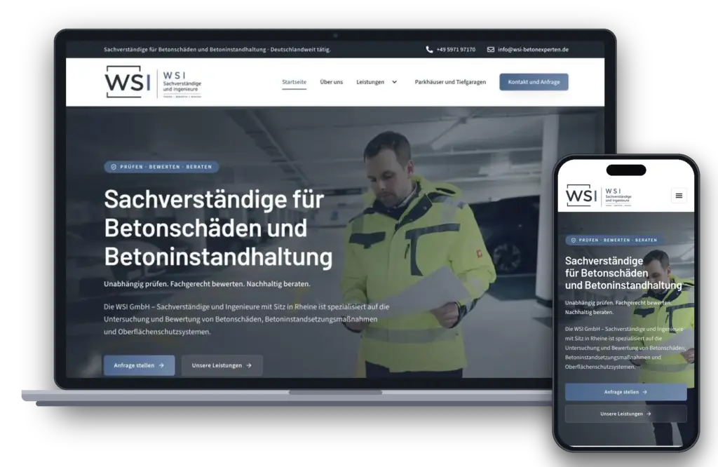 Website WSI Betonexperten auf Laptop und Smartphone